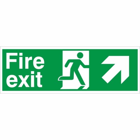 Fire Exit Arrow Up Right Sign with upper-right arrow and running person symbol