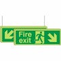 Glow in the Dark Fire exit down arrow down left right double sided hanging sign