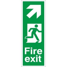 Fire Exit Arrow Up Right Sign with upper-right arrow and running person symbol