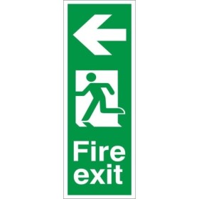 Fire Exit Arrow Left Sign with left-pointing arrow and running person symbol