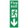 Fire Exit Arrow Down Sign with downward arrow and running person symbol