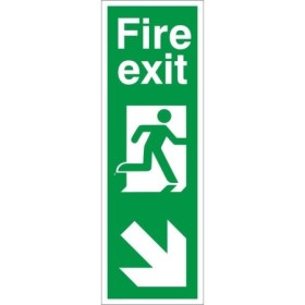 Fire Exit Arrow Down Right Sign with down-right arrow and running person symbol
