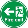 Fire exit left arrow floor safety sign with running man symbol