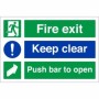 Fire Exit Keep Clear Push Bar To Open Sign with emergency exit and push bar symbols