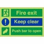 Glow in the Dark Fire exit keep clear push bar to open safety sign