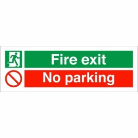 Fire Exit No Parking Sign with emergency exit and no parking symbols