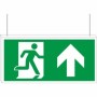 Double sided fire exit up hanging sign with running man symbol