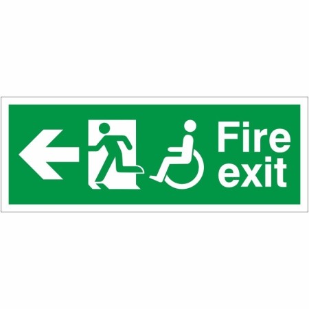 Refuge Fire Exit Left Sign with wheelchair symbol and left-pointing arrow