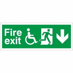 Refuge Fire Exit Down Sign with wheelchair symbol and downward-pointing arrow