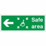 Safe Area Left Refuge Sign with wheelchair symbol and left-pointing arrow