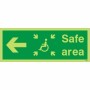 Glow in the Dark Safe area left refuge sign with wheelchair evacuation symbol