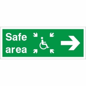 Safe Area Right Refuge Sign with wheelchair symbol and right-pointing arrow