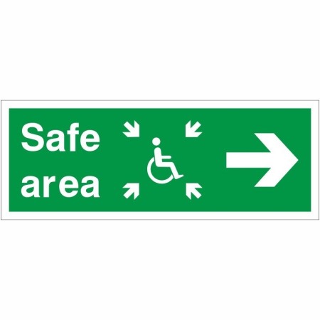 Safe Area Right Refuge Sign with wheelchair symbol and right-pointing arrow