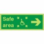 Glow in the dark Safe Area Right Refuge Sign with wheelchair symbol and right-pointing arrow