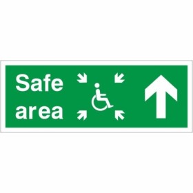 Safe Area Up Refuge Sign with wheelchair symbol and upward-pointing arrow