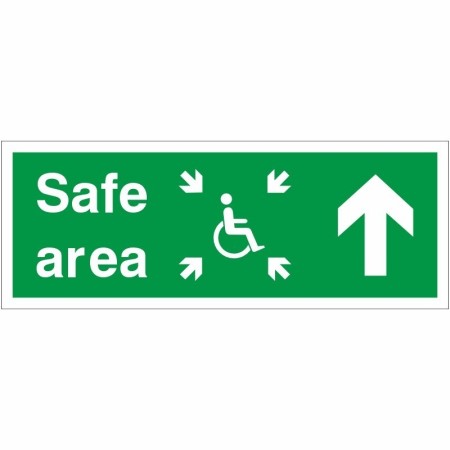 Safe Area Up Refuge Sign with wheelchair symbol and upward-pointing arrow