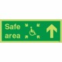 Glow in the dark Safe Area Up Refuge Sign with wheelchair symbol and upward-pointing arrow