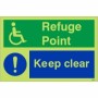 Glow in the Dark Refuge point keep clear sign with wheelchair access symbol
