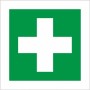 Green and white First Aid Symbol Sign with white cross