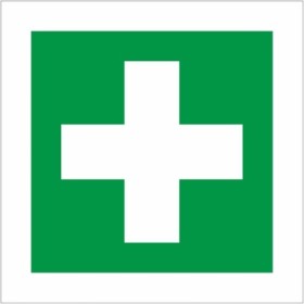 Green and white First Aid Symbol Sign with white cross