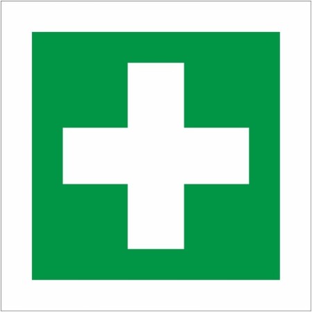 Green and white First Aid Symbol Sign with white cross