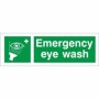 Emergency Eye Wash First Aid safety sign with eye wash symbol on green background