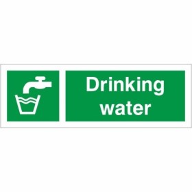 Green and white Drinking Water First Aid Sign with tap and glass symbol