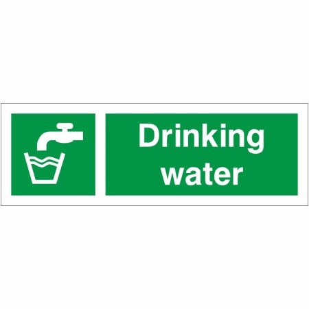 Green and white Drinking Water First Aid Sign with tap and glass symbol