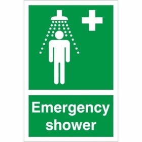 Green and white Emergency Shower First Aid Sign with shower symbol