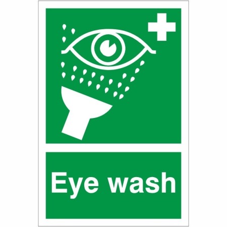 Green and white Eye Wash First Aid Sign with eye wash symbol