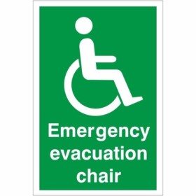 Green and white Emergency Evacuation Chair First Aid Sign with wheelchair symbol