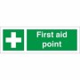 First Aid Point safety sign with white cross on green background