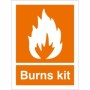 Orange and white Burns Kit First Aid Sign with flame symbol
