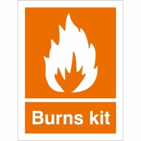 Orange and white Burns Kit First Aid Sign with flame symbol