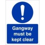 Gangway Must Be Kept Clear Sign with white mandatory symbol and text on blue background
