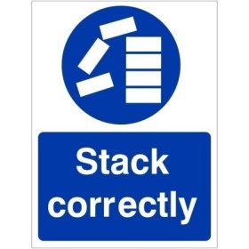 Stack Correctly Sign with white stacking symbol and text on blue background