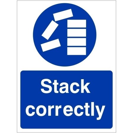 Stack Correctly Sign with white stacking symbol and text on blue background