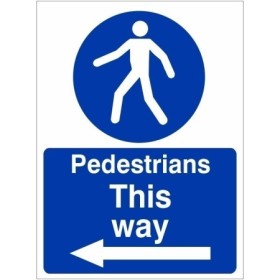 Pedestrians This Way Arrow Left Sign with pedestrian symbol and left-pointing arrow