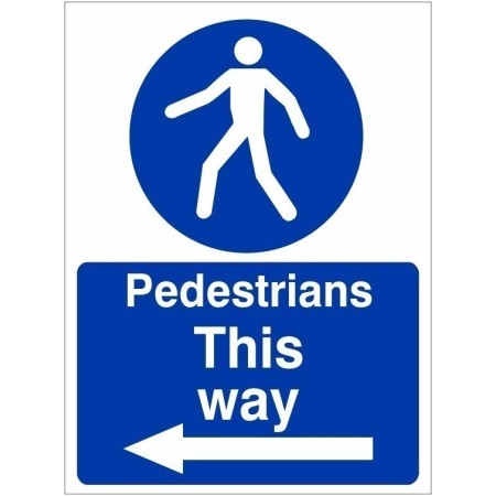 Pedestrians This Way Arrow Left Sign with pedestrian symbol and left-pointing arrow