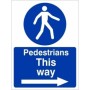 Pedestrians This Way Arrow Right mandatory safety sign with pedestrian symbol and directional arrow