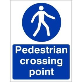 Pedestrian Crossing Point Sign with white pedestrian symbol on blue background