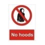 No Hoods Sign with red prohibition symbol over hooded figure