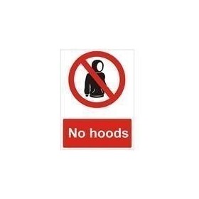 No Hoods Sign with red prohibition symbol over hooded figure