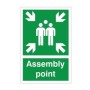 Green assembly point safety sign with emergency meeting point symbol