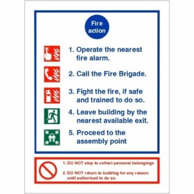 5 Point Fire Action Notice Sign with emergency fire procedure instructions