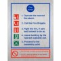 Brushed aluminum 5 Point Fire Action Notice safety sign with emergency fire procedure instructions