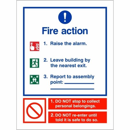 3 Point Fire Action Raise The Alarm Assembly Point Writable Sign
