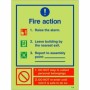  Photoluminescent writable 3 point fire action notice sign with raise the alarm instruction
