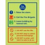 Glow in the Dark 3 point fire action notice raise the alarm safety sign with evacuation instructions