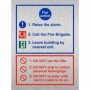  Brushed aluminium 3 point fire action notice with fire brigade and exit guidance